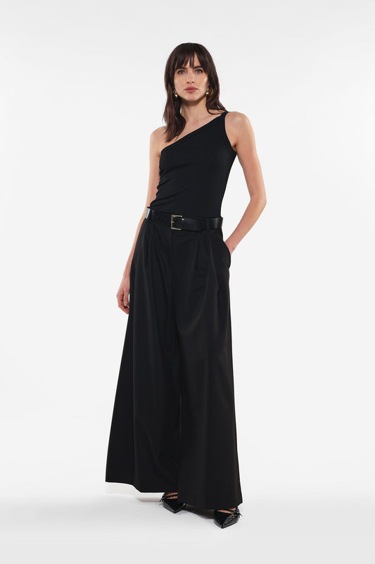 Classic Wide-Leg Belted Trousers in Black