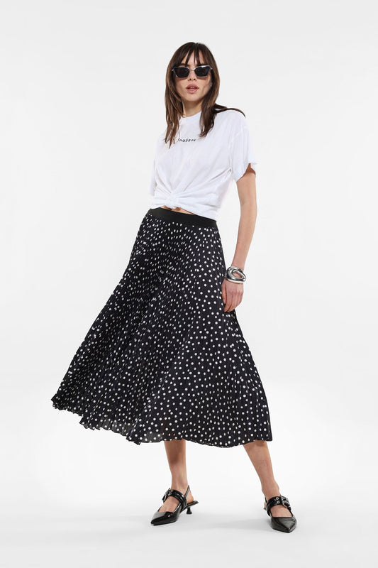 Elegant Polka Dot Pleated Midi Skirt